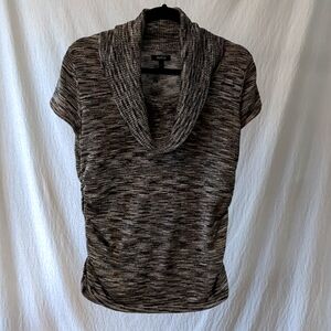 Apt 9 Short Sleeve Black and Gold Metallic Cowl Neck Sweater Size M